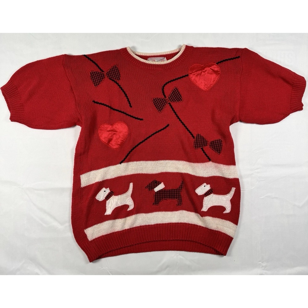 Vintage Spice‎ of Life Scottie Dog Sweater M Red Hearts Novelty Grandmacore